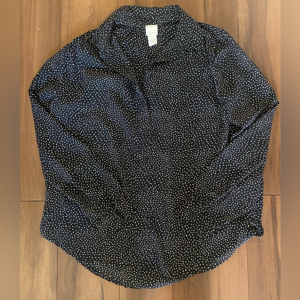 H&M Womens black blouse w/ white polkadots
